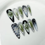 Blue Ombre Press On Nails | Gradient Glitter Fake Nails | Long Coffin Reusable Nail Tips | Shiny Blue Acrylic Look | Salon Style