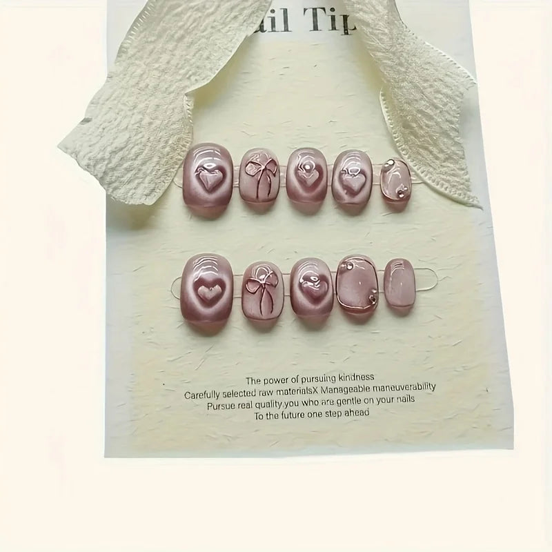10pcs high-end Lovely light luxury pink short style handmade fake nails, Love ice Pink senior casual wear Nail patch