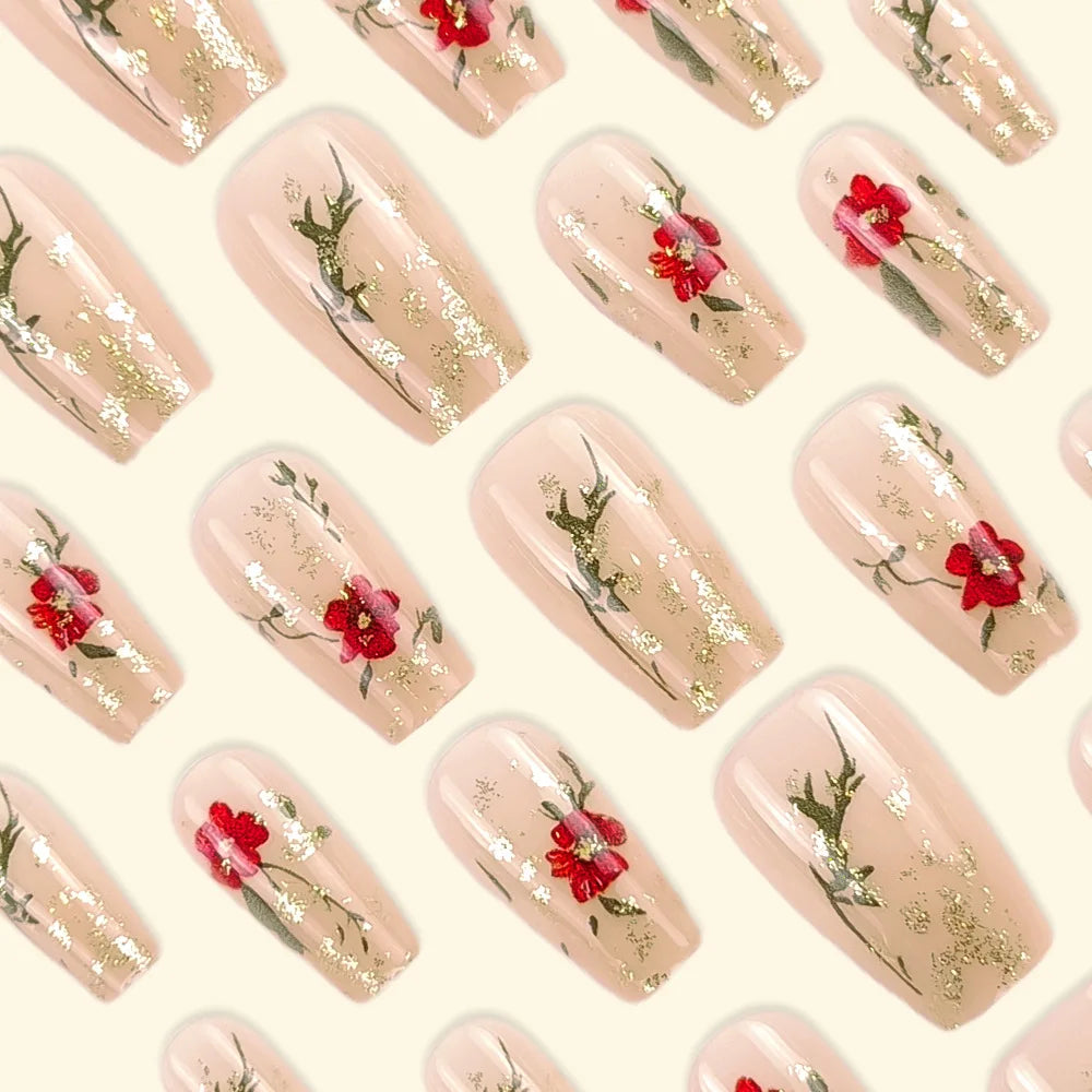 Hot Pink Heart Drip Press On Nails | Chrome Y2K Coffin Nails | Shiny Girly Fake Nails | Bold Long Nail Set