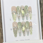 Elegant Blue Gradient Press On Nails | 3D Pearl & Rhinestone Coffin Nails | Luxury Handmade Nail Set