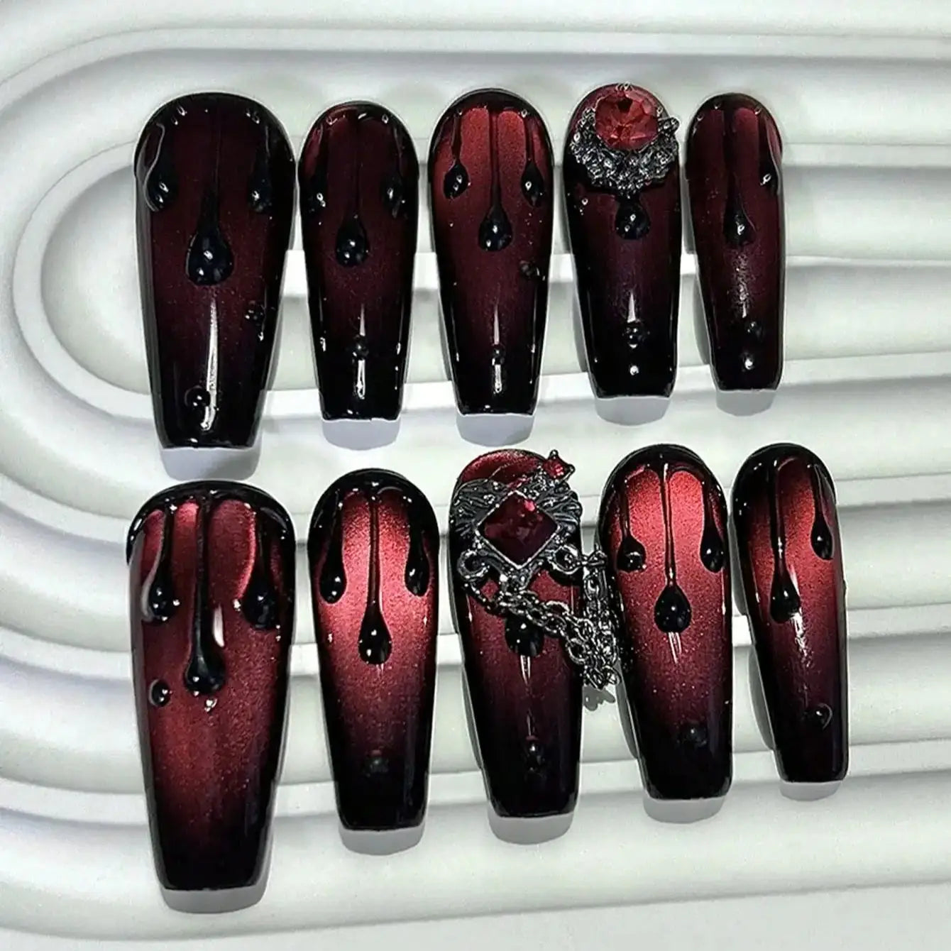 Glossy Dark Red Press-On Nails – Classic Square Tips