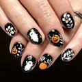 Black Gothic Pumpkin Floral Nails