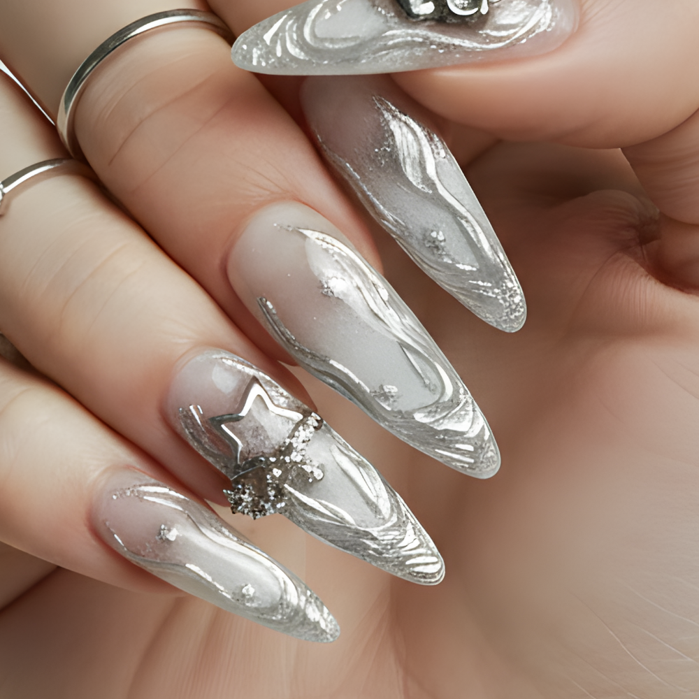 Molten Silver Couture Nails