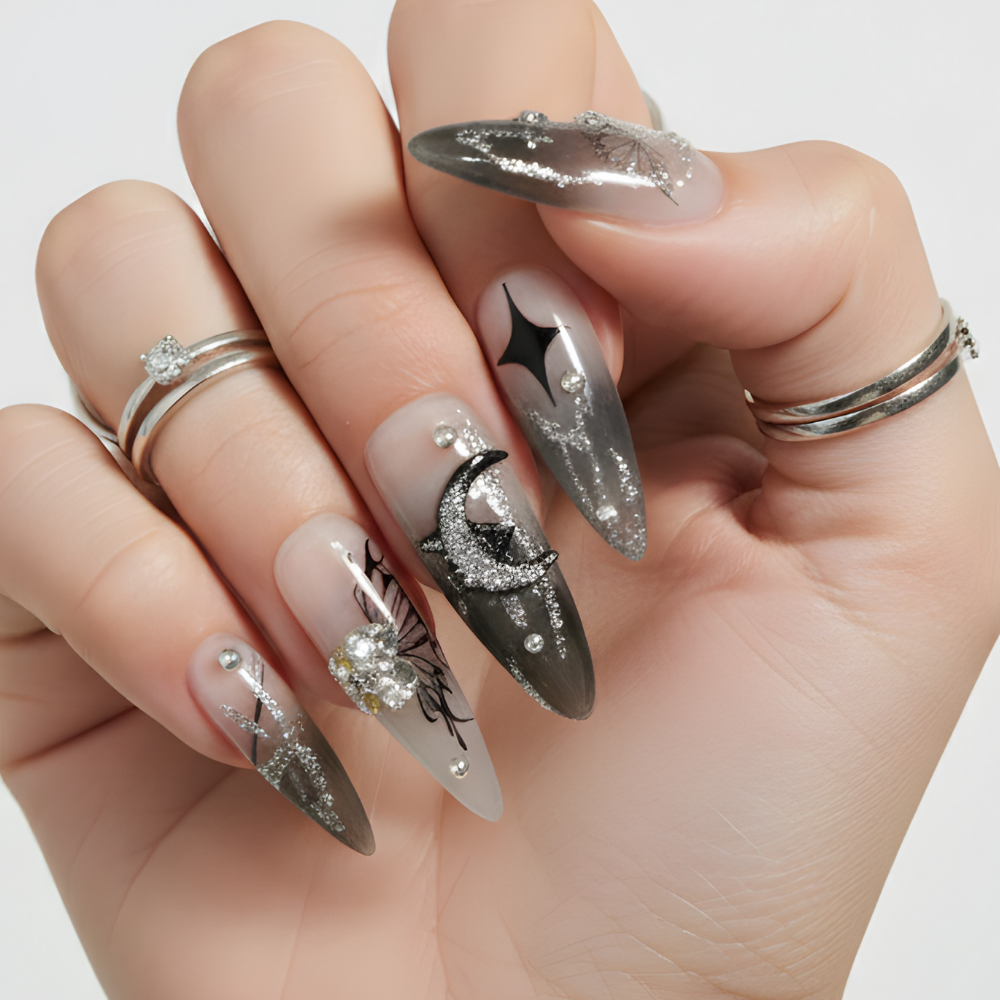 Pearl White Glitter Press On Nails