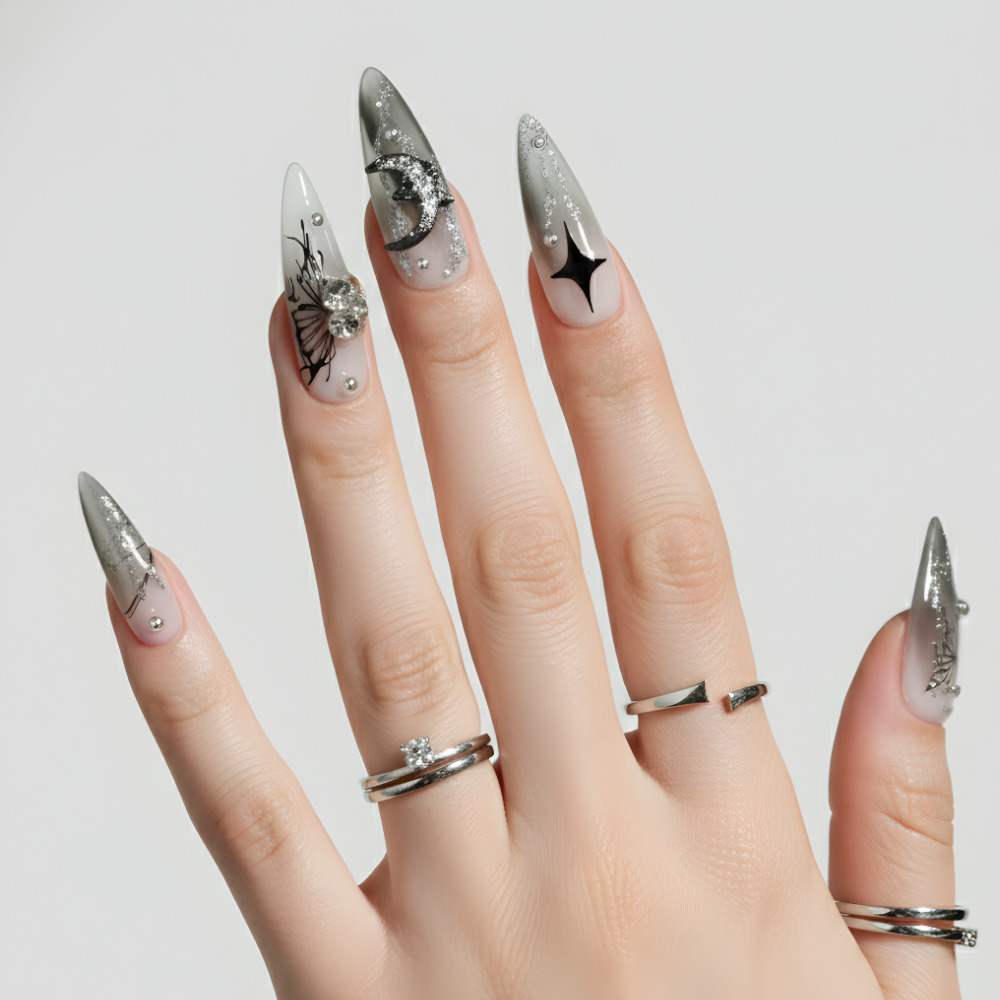 Pearl White Glitter Press On Nails