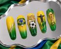 Brazil World Cup 2026 Luxury Handmade Press-On Nails – Green & Yellow Soccer Nail Set