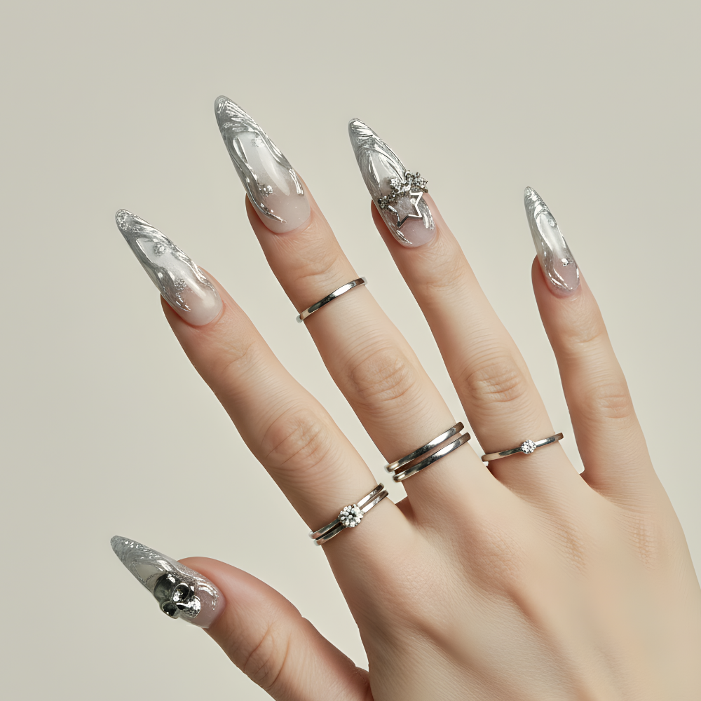 Molten Silver Couture Nails