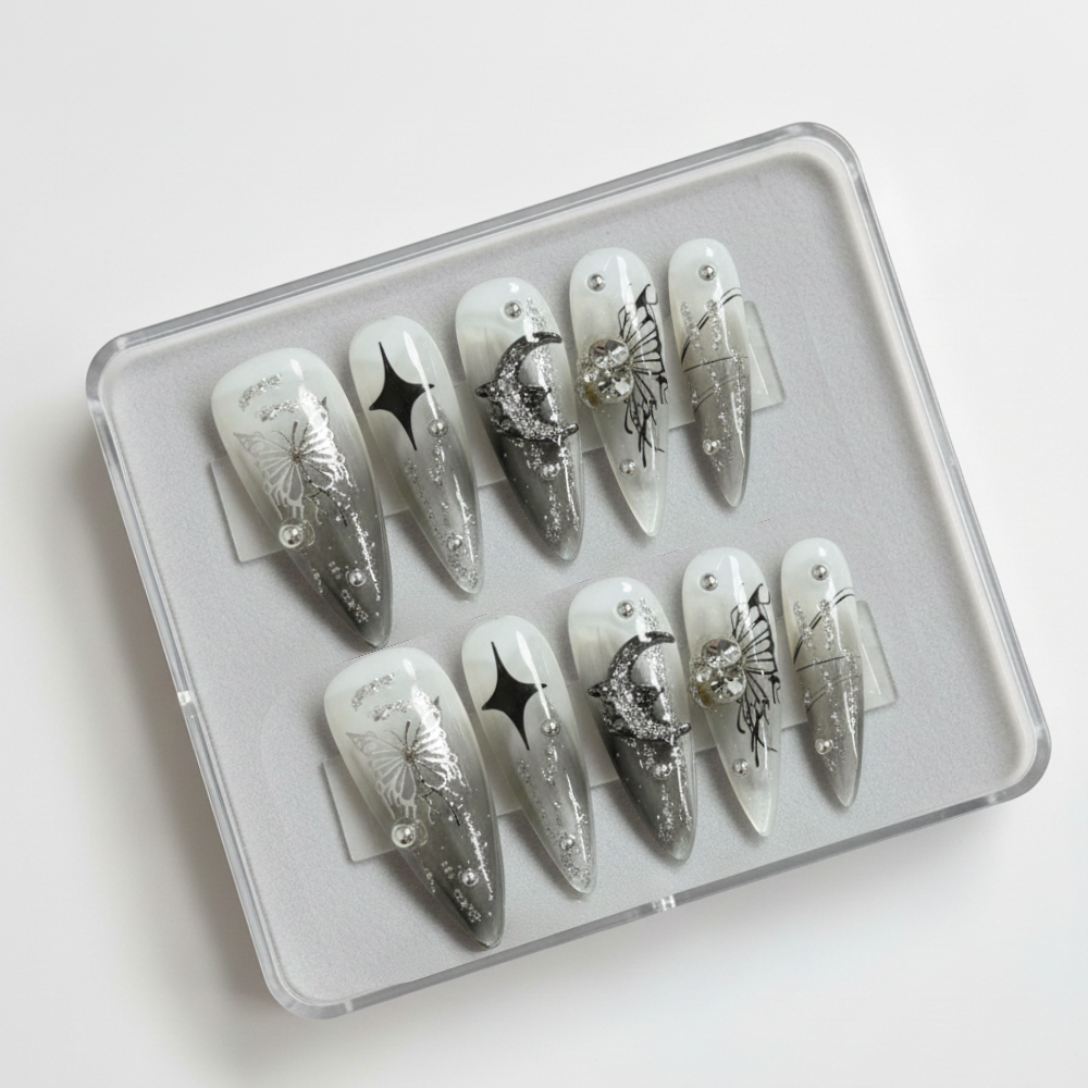 Pearl White Glitter Press On Nails